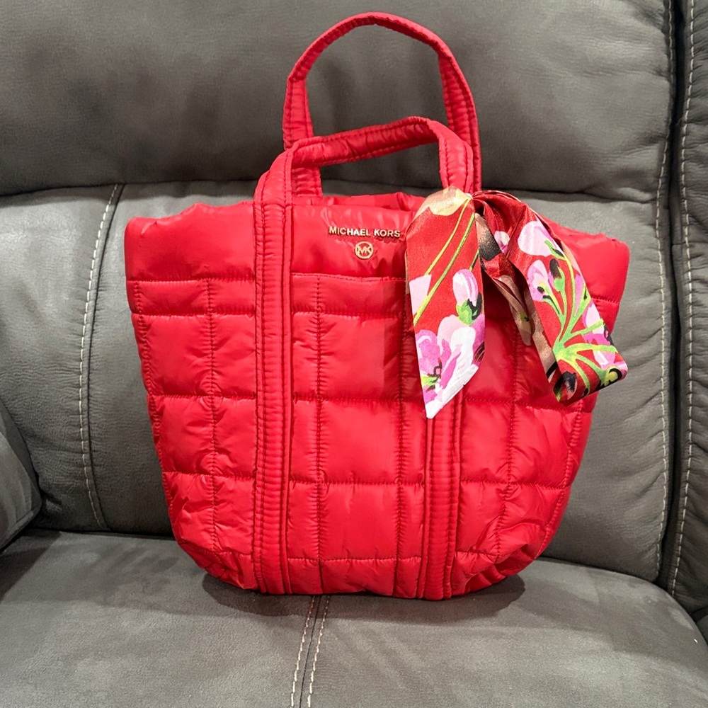 Michael Kors Small Stirling Cherry Red Quilted Tote